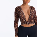 Leopard Printed Deep V Neck Top MXBF-J26TP482