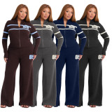 Stripe Color Block Knits Two Piece Pants Set YMEF-59129