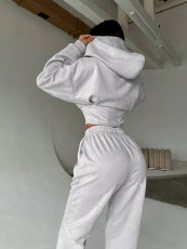 Zipper Long Sleeve Hooded Sweatshirt Sport Pants Suit GLXF-C56105