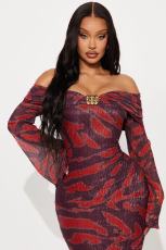 One Shoulder Printed Long Sleeve Maxi Dress GKYS-KYS2633