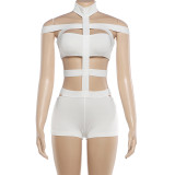 Hollow Out Backless Solid Romper XEF-K6Q20750A