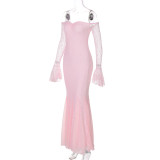 Long Sleeve Off Shoulder Lace Maxi Dress GLAG-D5418923F