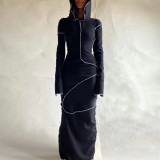 Long Sleeve Hooded Maxi Dress GLAG-D0B3710G