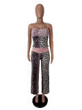 Lace Leopard Printed Sling Vest Two Piece Pants Set SHD-8136
