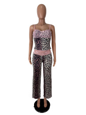 Lace Leopard Printed Sling Vest Two Piece Pants Set SHD-8136