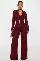 Lapel Long Sleeve Shirt Two Piece Pants Set GKYS-2573