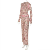 Leopard Printed Long Sleeve Hooded Pants Suit GLAG-S4616686G