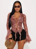 Long Sleeve Printed Ruffles Tops GKYS-2559