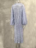 Sequin Long Sleeve Deep V Neck Maxi Dress GLYK-LX0231