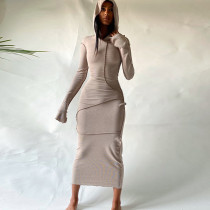 Long Sleeve Hooded Maxi Dress GLAG-D0B3710G