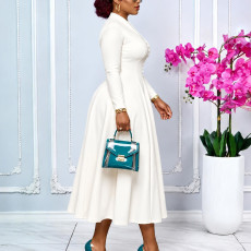 Plus Size Long Sleeve Solid Color Big Swing Midi Dress GCZF-8681