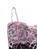 Lace Leopard Printed Sling Vest Two Piece Pants Set SHD-8136