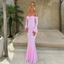 Long Sleeve Off Shoulder Lace Maxi Dress GLAG-D5418923F