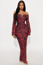 One Shoulder Printed Long Sleeve Maxi Dress GKYS-KYS2633
