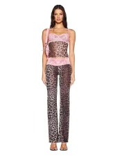 Lace Leopard Printed Sling Vest Two Piece Pants Set SHD-8136