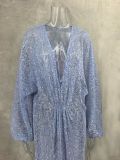 Sequin Long Sleeve Deep V Neck Maxi Dress GLYK-LX0231