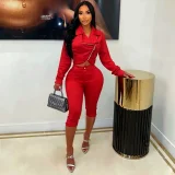 Long Sleeve Zipper Top Seventh Pant Suit CM-61020