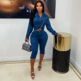 Long Sleeve Zipper Top Seventh Pant Suit CM-61020