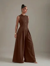 Sleeveless Zipper Solid Color Loose Jumpsuit GQLK-0827