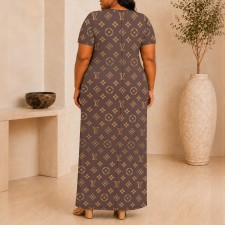 VIP1 Plus Size Printed Short Sleeve Loose Long Dress YIM-BB171