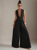 Sleeveless Zipper Solid Color Loose Jumpsuit GQLK-0827
