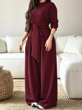 Solid Color Tie Up Loose Two Piece Pants Set MIL-L423