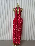 Polka Dot Printed Patchwork Split Maxi Dress(With Scarf) GADE-92741