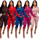 Long Sleeve Zipper Top Seventh Pant Suit CM-61020