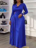 Long Sleeve Solid Color Ruched Maxi Dress HNIF-YY053