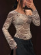 Printed Long Sleeve See Through Top GXIY-K26L3246
