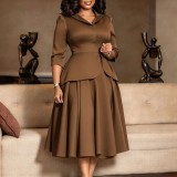 Plus Size Solid Color Midi Dress GMLF-3395