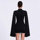 Solid Color Long Sleeve Hollow Out Mini Dress GSZM-C26DS445