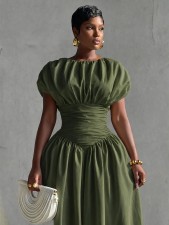 Retro Bubble Sleeve Maxi Dress GQLK-6621