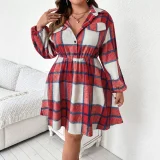 Long Sleeve Plaid Casual Dress HNIF-DHN247