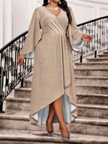 Plus Size Sequin Flare Sleeve Maxi Dress GAWE-6789