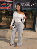 Slash Shoulder Long Sleeve Two Piece Pants Set YWXS-K26L3053