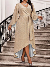 Plus Size Sequin Flare Sleeve Maxi Dress GAWE-6789