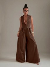 Sleeveless Zipper Solid Color Loose Jumpsuit GQLK-0827