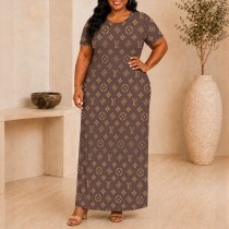 VIP1 Plus Size Printed Short Sleeve Loose Long Dress YIM-BB171