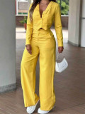 Solid Color Long Sleeve Zipper Two Piece Pants Set MIL-343