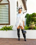 Solid Color Knits Long Sleeve Two Piece Shorts Set CM-61028