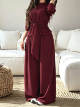 Solid Color Tie Up Loose Two Piece Pants Set MIL-L423
