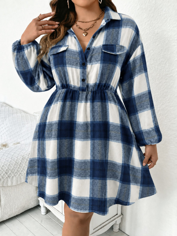 Long Sleeve Plaid Casual Dress HNIF-DHN247
