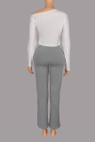 Slash Shoulder Long Sleeve Two Piece Pants Set YWXS-K26L3053