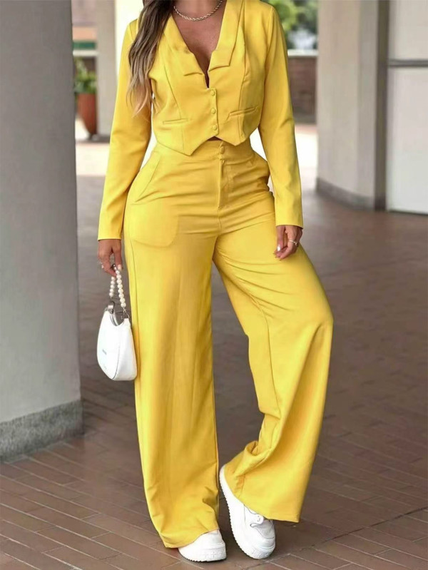 Solid Color Long Sleeve Zipper Two Piece Pants Set MIL-343
