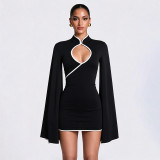 Solid Color Long Sleeve Hollow Out Mini Dress GSZM-C26DS445