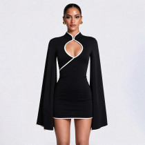 Solid Color Long Sleeve Hollow Out Mini Dress GSZM-C26DS445