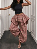 Irregular Plaid Printed Wide Leg Pants HNIF-YY058