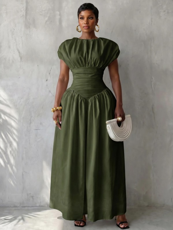 Retro Bubble Sleeve Maxi Dress GQLK-6621