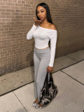 Slash Shoulder Long Sleeve Two Piece Pants Set YWXS-K26L3053